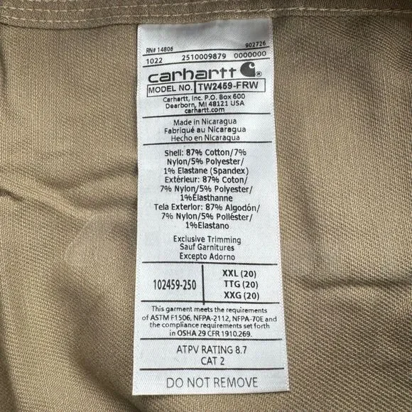 NWT Carhartt FR Shirt Women's XXL(20) Relaxed Fit Long Sleeve Twill Beige CAT2 - Picture 8 of 12